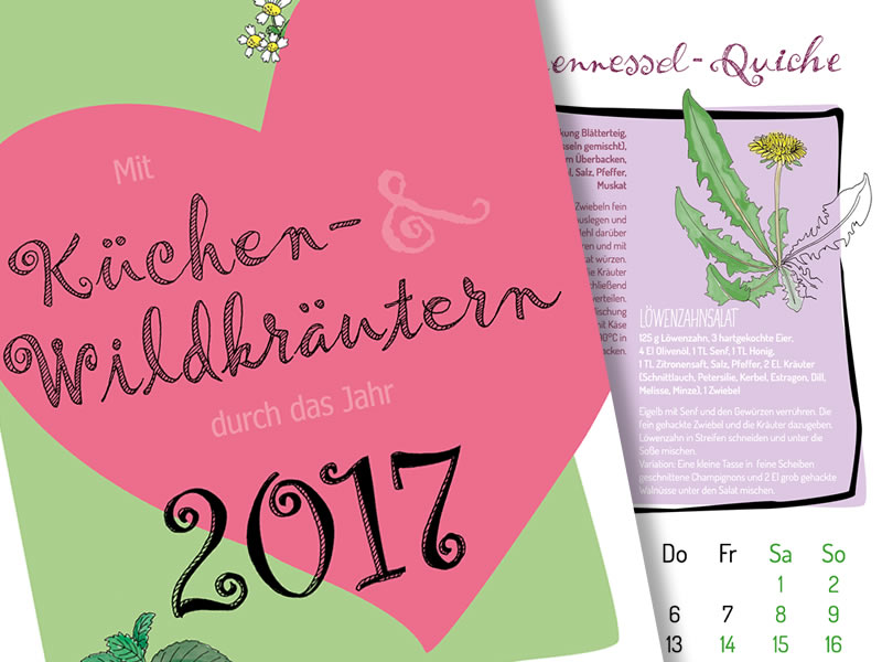 Illustrierter Rezeptkalender zum Thema Wildkräuter Illustrierter Rezeptkalender von Büro für GrafikDesign und Illustration, Elisabeth Steuernagel, Hamburg